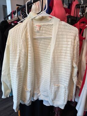 Cat & Jack Open-Front Ivory Eyelet Knit Cardigan Sweater
